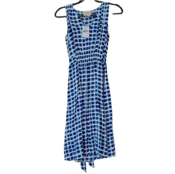 Kate Spade Blue White Island Stamp Tie Back Dress Brush Dot Print feminine Vacat - Picture 3 of 11